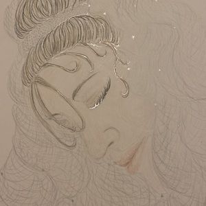 Unframed Original Art Portrait Drawing Beautiful Bride Wedding Day